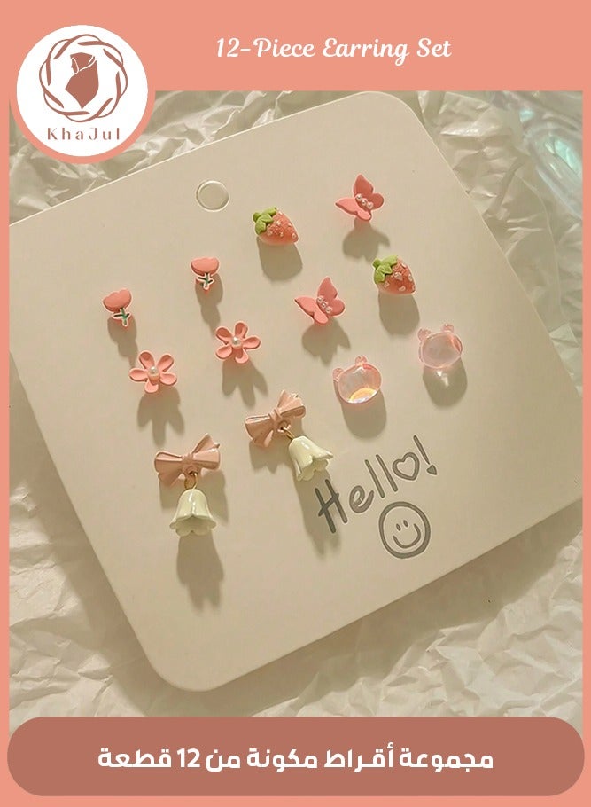 إسكدنيا مجموعة مكونة من 12 قطعة من جرس سبائك الزين الوردي الصغير على شكل فيونكة للنساء والفتيات وإكسسوارات هدايا الحفلات من السيراميك - Image 1