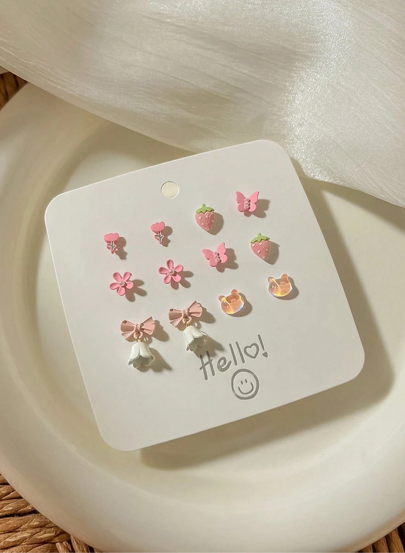 إسكدنيا مجموعة مكونة من 12 قطعة من جرس سبائك الزين الوردي الصغير على شكل فيونكة للنساء والفتيات وإكسسوارات هدايا الحفلات من السيراميك - Image 5