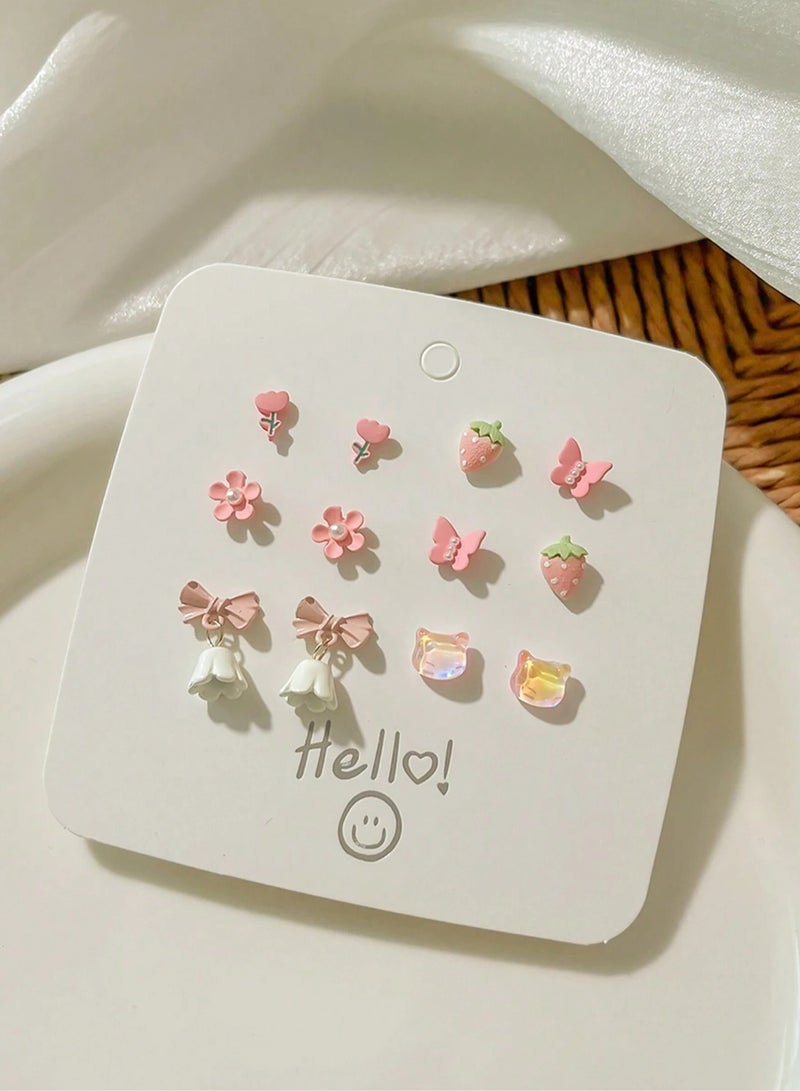 إسكدنيا مجموعة مكونة من 12 قطعة من جرس سبائك الزين الوردي الصغير على شكل فيونكة للنساء والفتيات وإكسسوارات هدايا الحفلات من السيراميك - Image 4