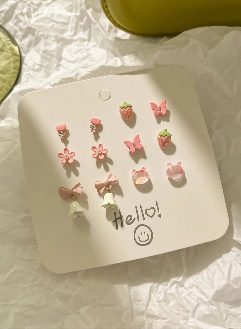 إسكدنيا مجموعة مكونة من 12 قطعة من جرس سبائك الزين الوردي الصغير على شكل فيونكة للنساء والفتيات وإكسسوارات هدايا الحفلات من السيراميك - Image 2