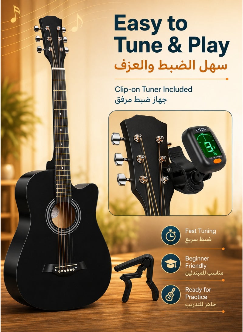 Tiokkss 38 Inch Guitar for Beginner Adult Teen Full Size Guitarra Acustica with Gig Bag, Tuner, Picks, Strings, Capo, Strap Right Hand - Image 4