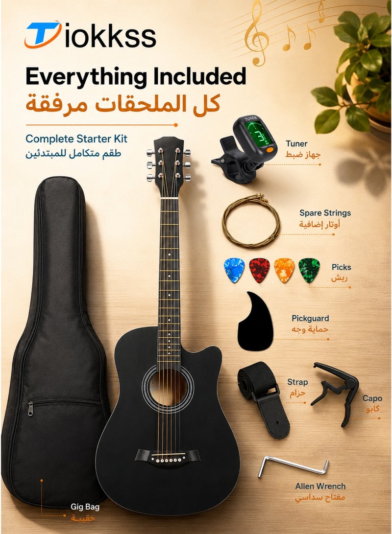 Tiokkss 38 Inch Guitar for Beginner Adult Teen Full Size Guitarra Acustica with Gig Bag, Tuner, Picks, Strings, Capo, Strap Right Hand - Image 3