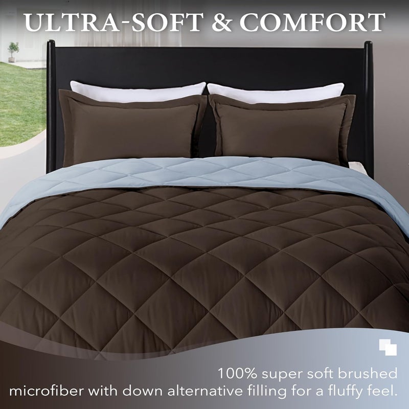 downluxe King Size Comforter Set - Brown and Blue King Comforter, Soft Bedding Sets for All Seasons -3 Pieces - 1 Comforter (104"x92") and 2 Pillow Shams(20"x36") - Image 2