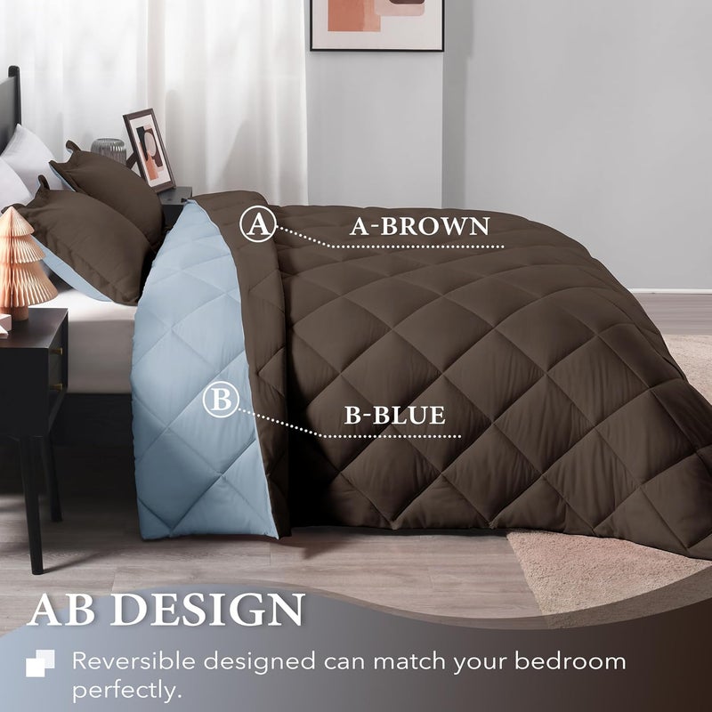 downluxe King Size Comforter Set - Brown and Blue King Comforter, Soft Bedding Sets for All Seasons -3 Pieces - 1 Comforter (104"x92") and 2 Pillow Shams(20"x36") - Image 4