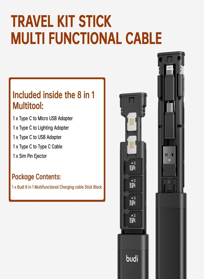 BUDI USB Adapter Kit，Multifunctional Compact Cable Card, Travel Portable Aluminum Storage Case with Micro USB A Type C Light, PD65W Charging Cable Set, Sim Card Tray Eject Tool and Slot Case-Black - Image 3