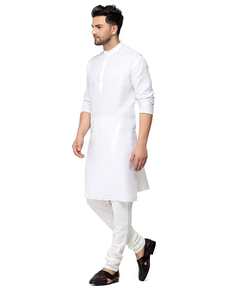 ashtang Men's Cotton Blend Solid Straight Kurta (PLN-KK-WHT-42) White - Image 5