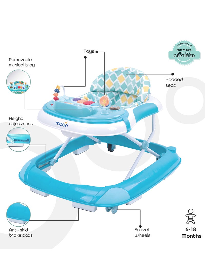Moon Pace Height Adjustable Baby Musical Walker- Blue - Image 2