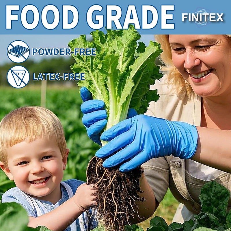 FINITEX قفازات فحص نيتريل زرقاء قابلة للتصرف - 200 قطعة/صندوق 3.5 مل مطاط خالي من البودرة خالي من اللاتكس قفازات طبية للتنظيف والطعام - Image 3