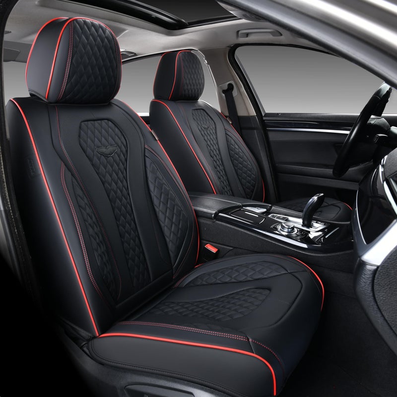 Coverado Seat Covers, Car Seat Covers Front Seats, Black Car Seat Cover, Waterproof Automotive Seat Covers, Seat Cushion, Front Car Seat Covers Leatherette Car Seat Protector Universal Fit Most Cars - Image 1