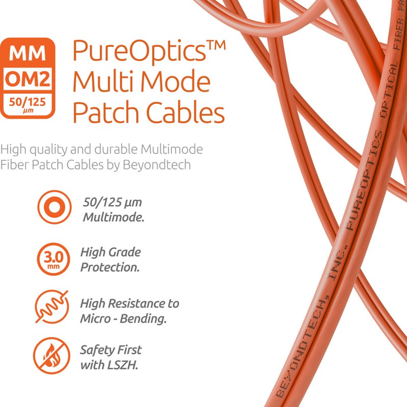 BEYONDTECH ST to ST Fiber Patch Cable Multimode Duplex - 1m (3.28ft) - 50/125um OM2 LSZH - Beyondtech PureOptics Cable Series - Image 5