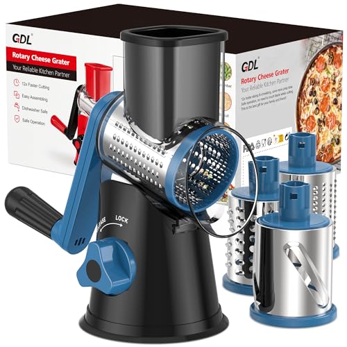 Cheese Grater Rotary Rotary Grater for Kitchen Kitchen Vegetable Slicer with 3 Drum Blades Fast Cutting Cheese Shredder for Vegetables and Nuts