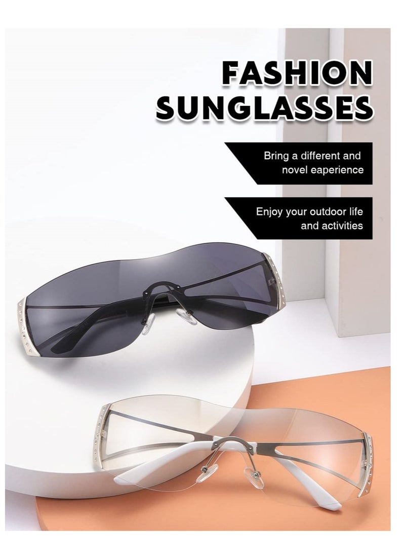 SYOSI Sunglasses For Women Men Fashion Shield Rimless Wrap Around Sunglass Gradient Lens Trendy Oversize Sun Glasses - Image 1