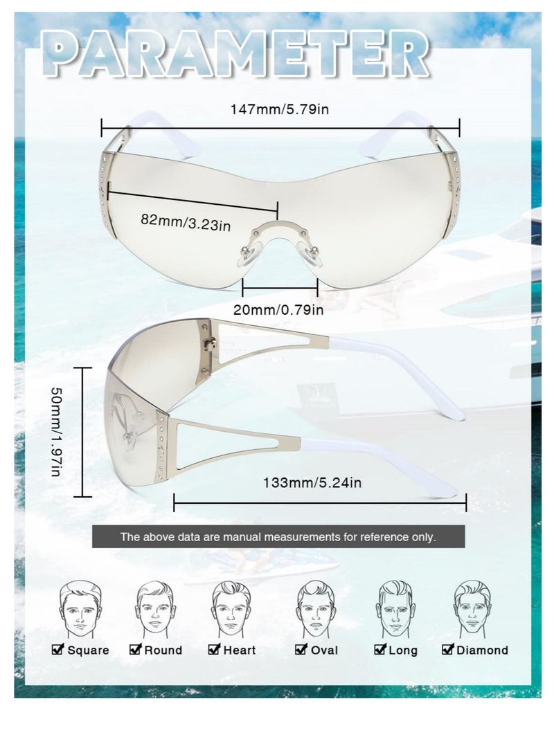 SYOSI Sunglasses For Women Men Fashion Shield Rimless Wrap Around Sunglass Gradient Lens Trendy Oversize Sun Glasses - Image 3