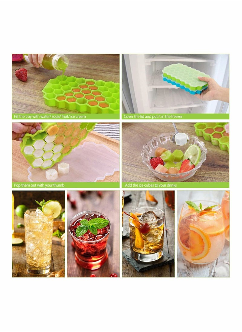 Y&D - Ice Cube Tray Silicone Trays with No-Spill Removable Lid, Easy-Release and Flexible, BPA Free, Stackable Durable Dishwasher Safe, for Whiskey- Green Blue, 2 Pack - Image 1