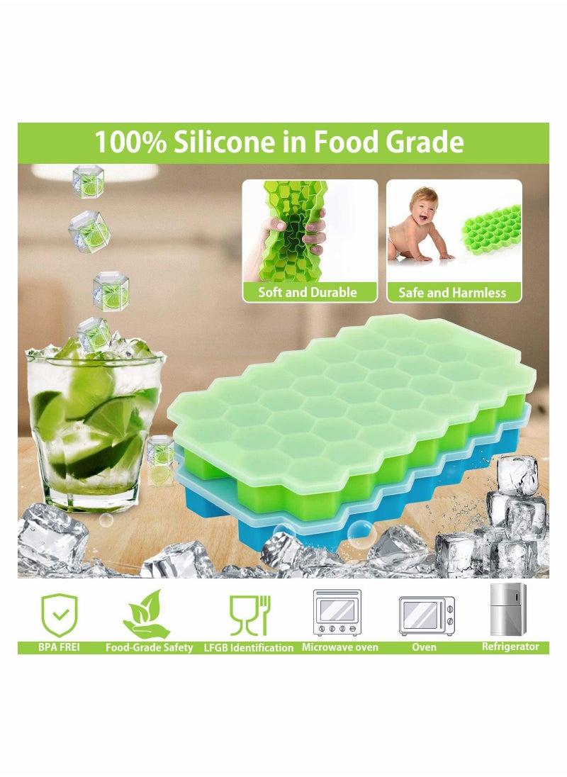 Y&D - Ice Cube Tray Silicone Trays with No-Spill Removable Lid, Easy-Release and Flexible, BPA Free, Stackable Durable Dishwasher Safe, for Whiskey- Green Blue, 2 Pack - Image 1