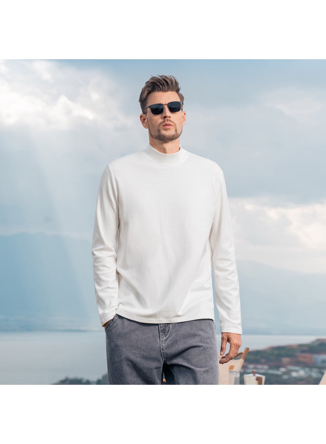 Modal Cotton】men's Semi-turtleneck Long Sleeve T-shirt - 2025 Spring/autumn Solid Color Mid-neck Men's Tee - Image 2