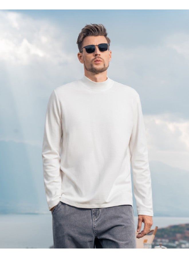 Modal Cotton】men's Semi-turtleneck Long Sleeve T-shirt - 2025 Spring/autumn Solid Color Mid-neck Men's Tee - Image 1