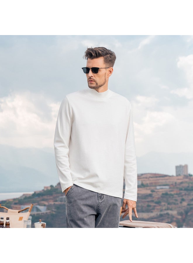 Modal Cotton】men's Semi-turtleneck Long Sleeve T-shirt - 2025 Spring/autumn Solid Color Mid-neck Men's Tee - Image 3