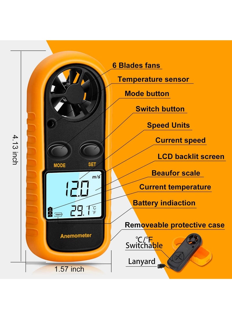 Generic - Handheld Anemometer, Digital Wind Speed Meter Air Flow Meter for Measuring Wind Speed Temperature and Wind Chill, Digital LCD Display, for Kite Flying, Meteorology, Fishing, Surfing - Image 1