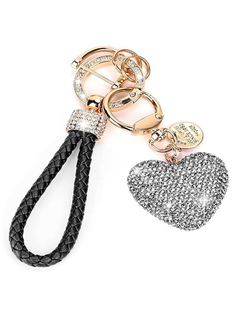 NNEWVANTE Car Keychain for Women with Rhinestone Heart Shape Bling Girl Cute Keychain for,Personalized Gift, Black - Image 1