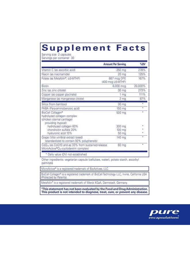 Pure Encapsulations - Hair/Skin/Nails Ultra ; Supplement For Collagen Anti Aging Keratin Antioxidants Skin Hydration Health Hair And Nails* ; 60 Capsules - Image 1