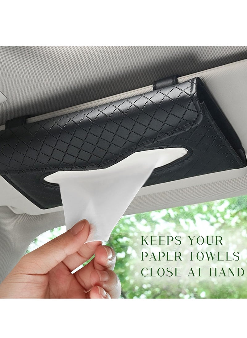 KASTWAVE - Car Visor Tissue Holder, Car Tissue Holder, Dispenser Hanging Paper Towel Holder Case, PU Classic Check Leather Backseat Tissue Box Holder for Car/Truck Car Accessories(Black) - Image 1