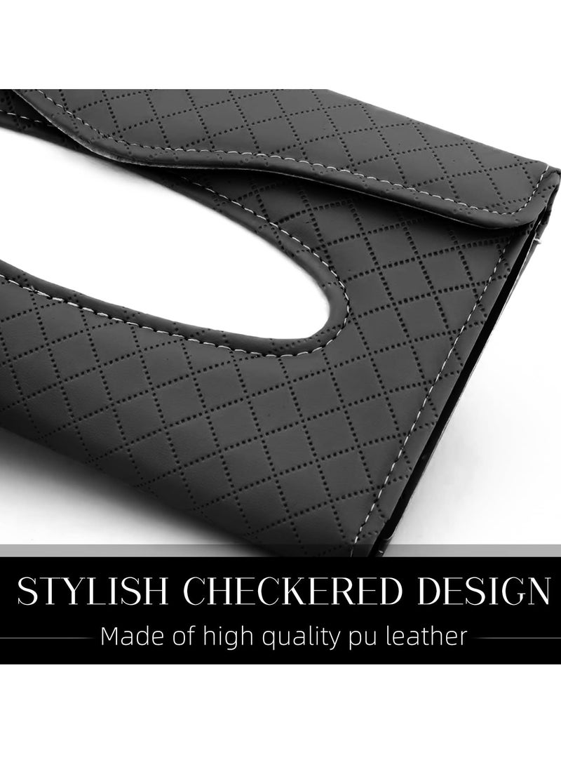 KASTWAVE - Car Visor Tissue Holder, Car Tissue Holder, Dispenser Hanging Paper Towel Holder Case, PU Classic Check Leather Backseat Tissue Box Holder for Car/Truck Car Accessories(Black) - Image 1