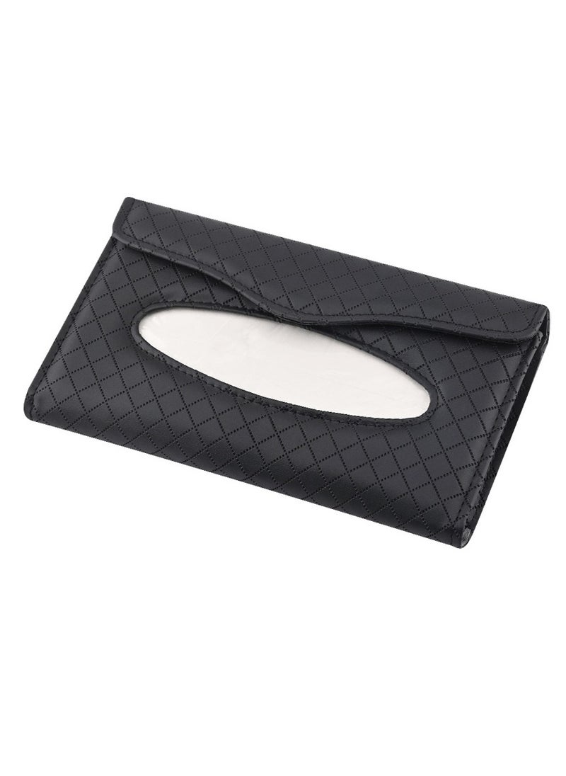 KASTWAVE - Car Visor Tissue Holder, Car Tissue Holder, Dispenser Hanging Paper Towel Holder Case, PU Classic Check Leather Backseat Tissue Box Holder for Car/Truck Car Accessories(Black) - Image 1