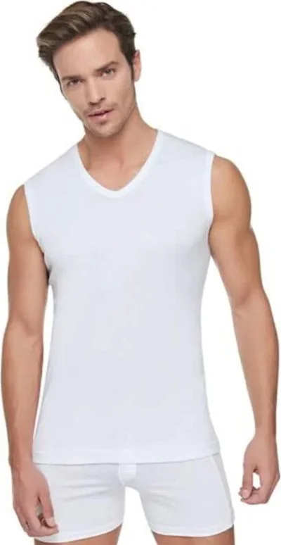 توتكو Men's White Rib V-Neck Sports Undershirt 401