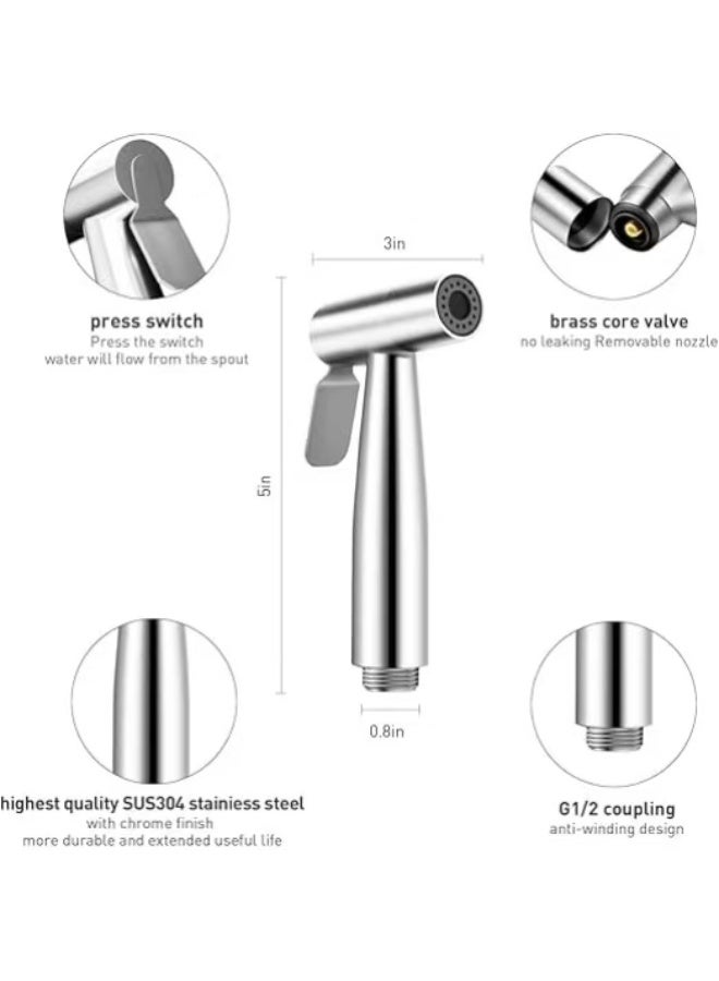 Hand Held Bidet Sprayer Stainless Steel Sprayer Shattaf Toilet Bidet Shower Head with 49-inch Hose and Bracket Holder - Image 2