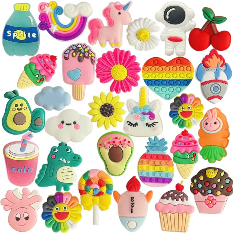 monochef 30 Pack Random Different Cute Shoe Decoration Charms, Unicorn Charms for Shoes Bracelet Wristband Party Favors Gifts Boys Kids Adults, Polyvinyl - Image 1