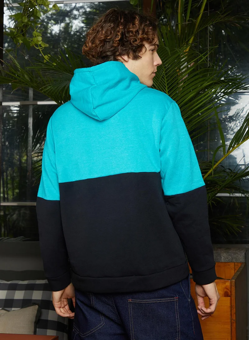 كامبوس سوترا Men's Aqua Blue & Midnight Black Block Pullover Hoodie