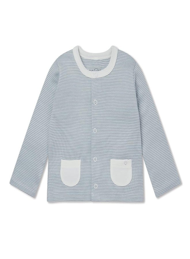 MORI Baby Long Sleeve Cardigan in Blue Stripe for Boys & Girls - Unisex Wrap Top with Pockets and Snap Closure - 12-18 Months - Image 1