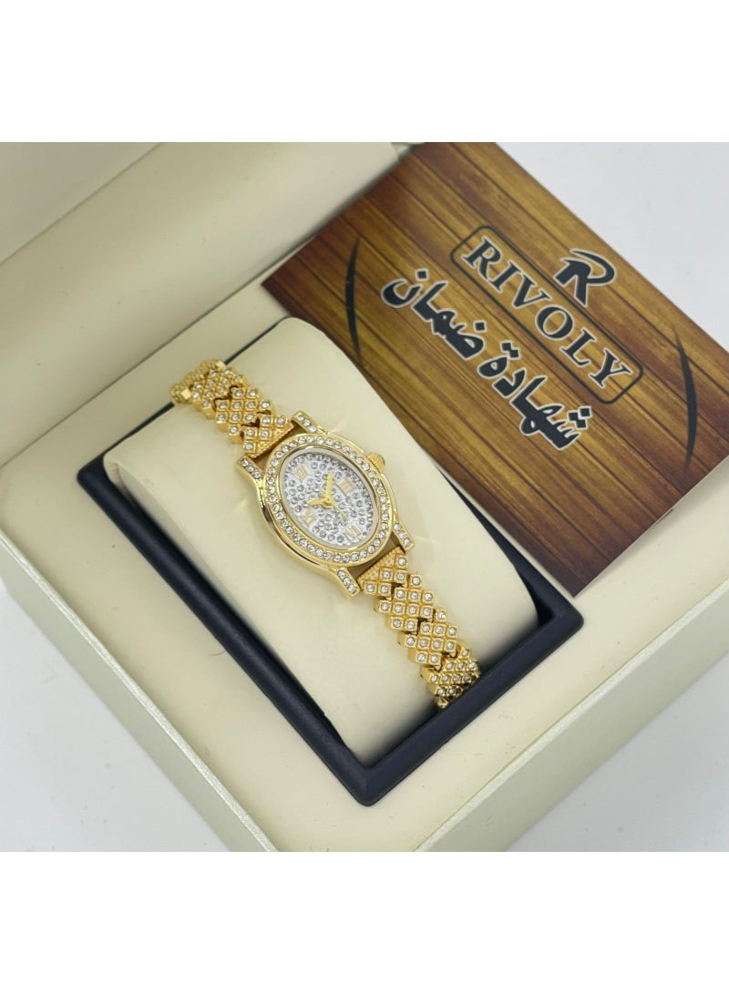 ريفولي ساعة يد نسائية من الفولاذ المقاوم للصدأ مرصعة بالكريستال