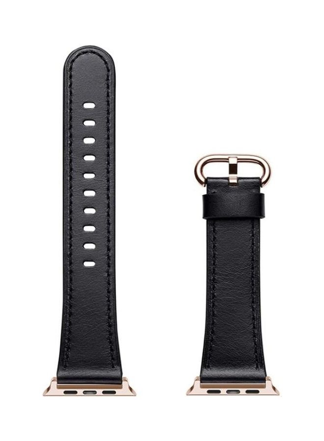 NIBEMINENT Round Buckle Leather Replacement Wrist Strap Watchband For Apple Watch Series 7/6/5/4/3/2/1/SE 45/44/42mm Black - Image 2