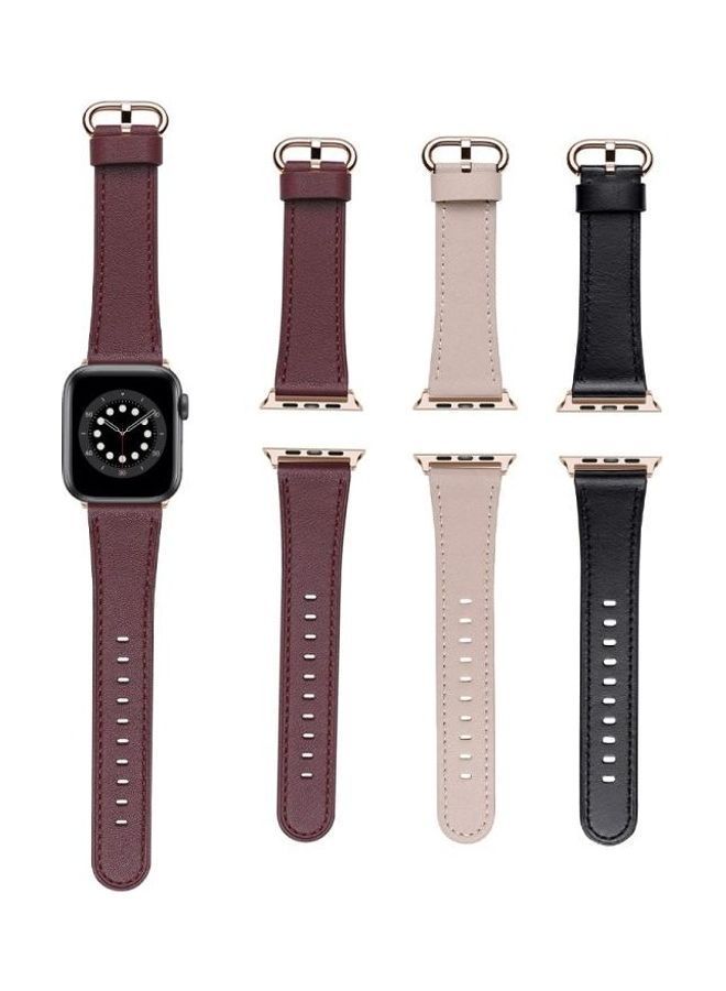 NIBEMINENT Round Buckle Leather Replacement Wrist Strap Watchband For Apple Watch Series 7/6/5/4/3/2/1/SE 45/44/42mm Black - Image 4