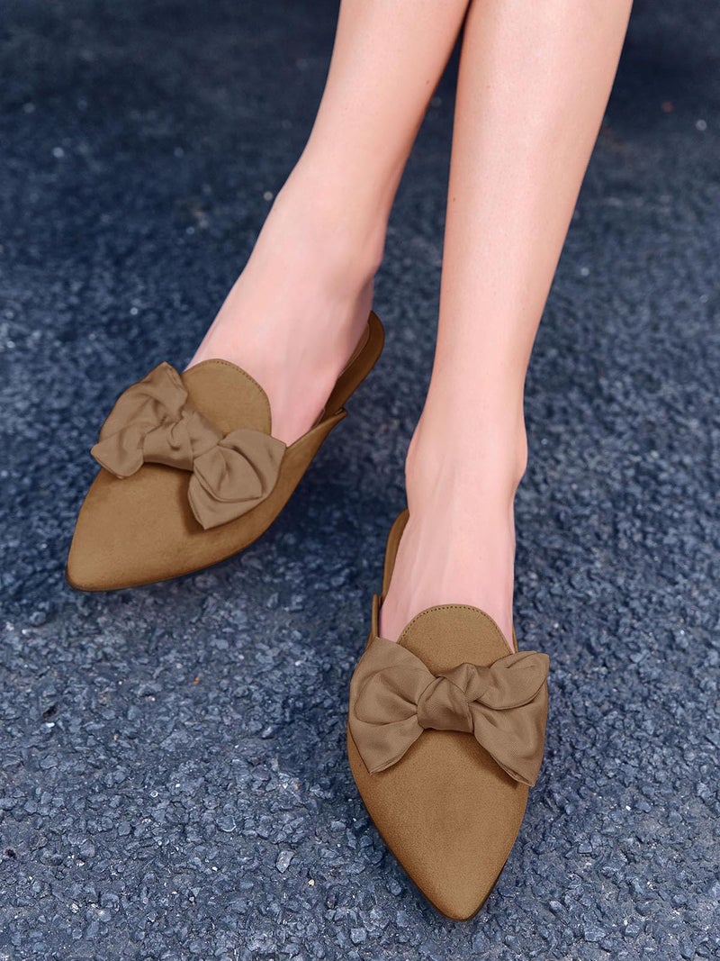 Rilista Flat Mules for Women Closed Pointed Toe Backless Mule Sandals Comfortable Slides Mules Shoes Ladies Slip-on Loafers Khaki Size 8 - Image 2