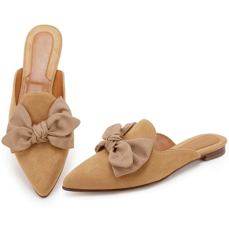 Rilista Flat Mules for Women Closed Pointed Toe Backless Mule Sandals Comfortable Slides Mules Shoes Ladies Slip-on Loafers Khaki Size 8 - Image 1