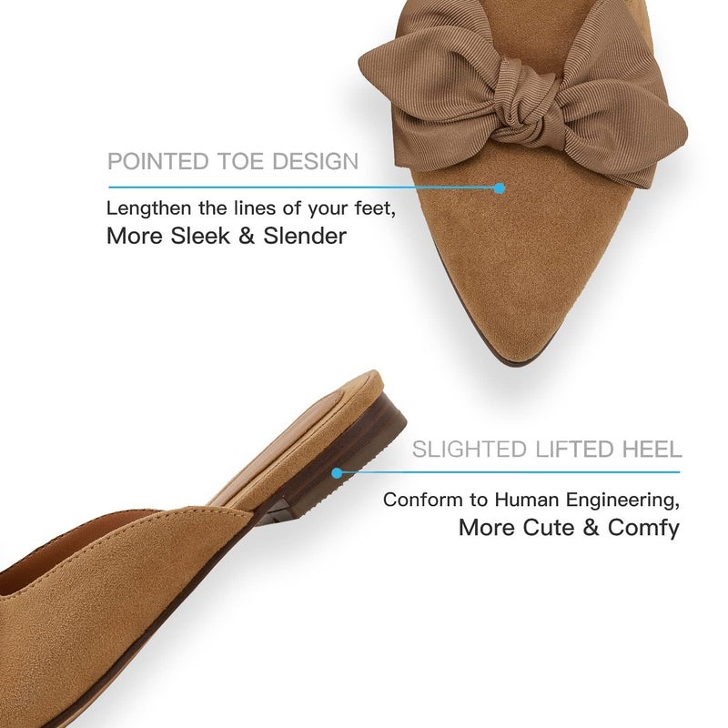 Rilista Flat Mules for Women Closed Pointed Toe Backless Mule Sandals Comfortable Slides Mules Shoes Ladies Slip-on Loafers Khaki Size 8 - Image 4