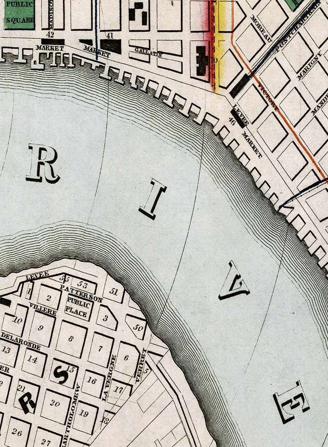 خريطة قديمة لمدينة نيو أورليانز وضواحيها من تصميم نورمان، حوالي عام 1845 | ملصق فني مطبوع، ديكور حائط عتيق | 24 × 36 بوصة (610 × 915 مم) - Image 5