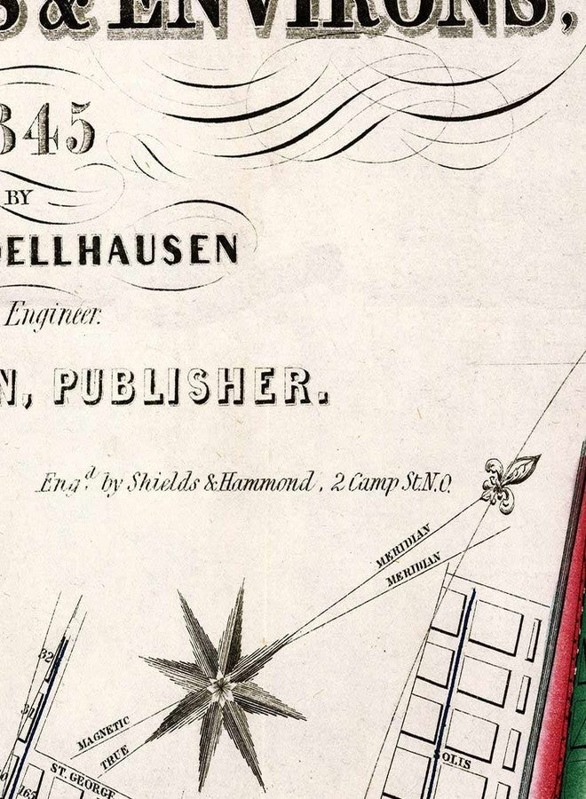 خريطة قديمة لمدينة نيو أورليانز وضواحيها من تصميم نورمان، حوالي عام 1845 | ملصق فني مطبوع، ديكور حائط عتيق | 24 × 36 بوصة (610 × 915 مم) - Image 2
