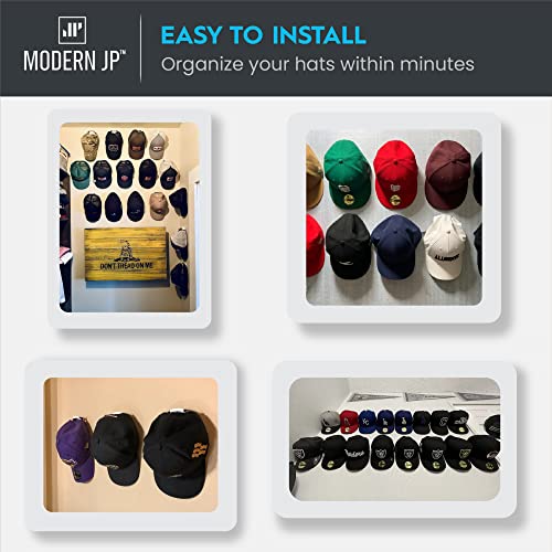 Modern JP Adhesive Hat Hooks for Wall (16-Pack) - Minimalist Hat Rack Design, No Drilling, Strong Hold Hat Hangers - USA Patented, White - Image 2