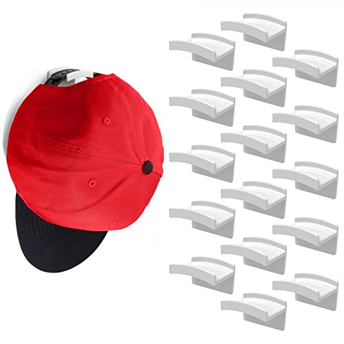 Modern JP Adhesive Hat Hooks for Wall (16-Pack) - Minimalist Hat Rack Design, No Drilling, Strong Hold Hat Hangers - USA Patented, White - Image 1