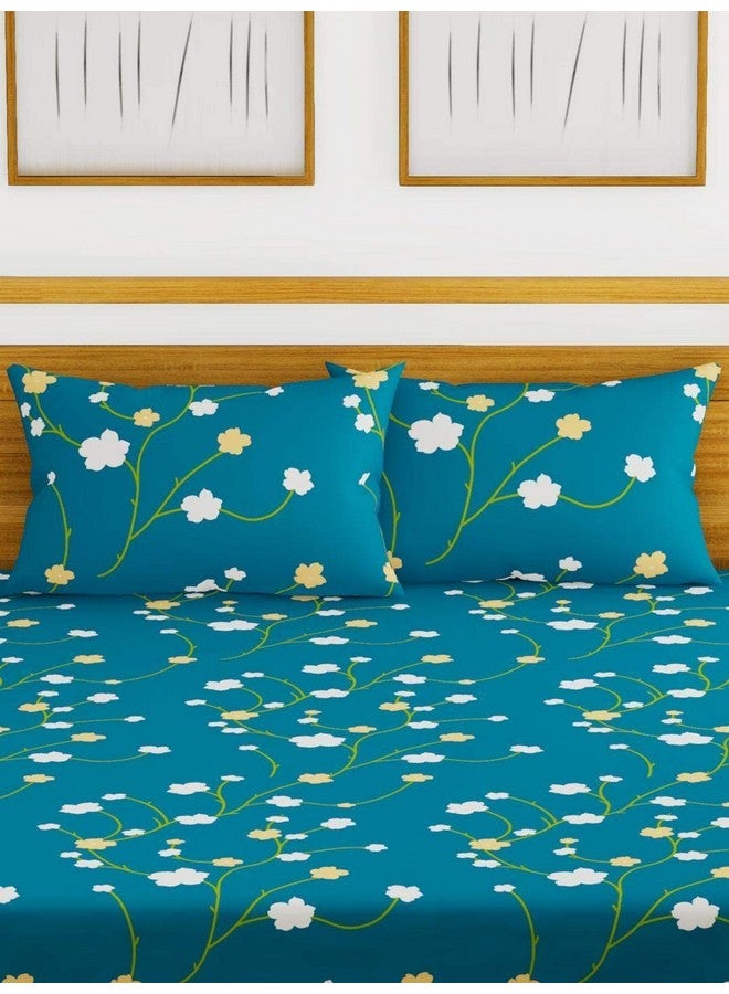 SpangleHomes 200% Soft Glace Cotton Elastic Fitted Double Bed Bedsheet with 2 Large Pillow Covers (King Bed 78 x72x10 inches, Blue Yellow Flower) - Image 2