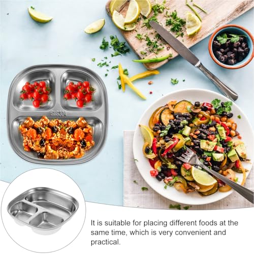 Hemoton Stainless Steel Divided Plate 3-Compartment Dining Tray 6.49In Deep Food Serving Plate for Kids and Adults Lunch Portion Control - Image 2