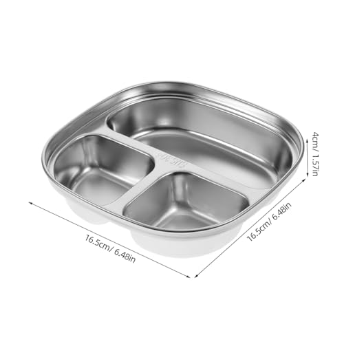 Hemoton Stainless Steel Divided Plate 3-Compartment Dining Tray 6.49In Deep Food Serving Plate for Kids and Adults Lunch Portion Control - Image 5
