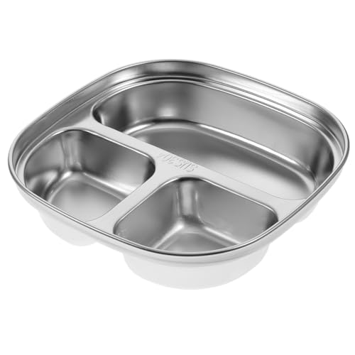 Hemoton Stainless Steel Divided Plate 3-Compartment Dining Tray 6.49In Deep Food Serving Plate for Kids and Adults Lunch Portion Control - Image 1