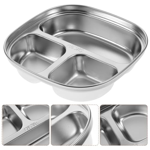 Hemoton Stainless Steel Divided Plate 3-Compartment Dining Tray 6.49In Deep Food Serving Plate for Kids and Adults Lunch Portion Control - Image 3
