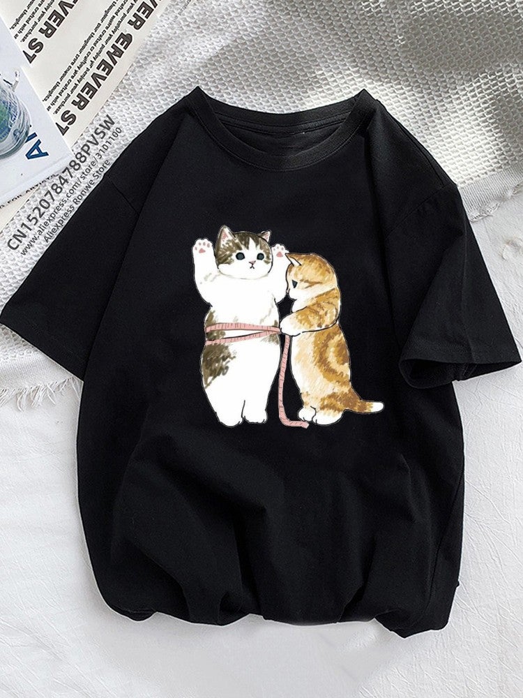 Cat Cat Cartoon Printed T-Shirt Kawaii Women'S Clothing Plus Size Top Short Sleeve - Image 1