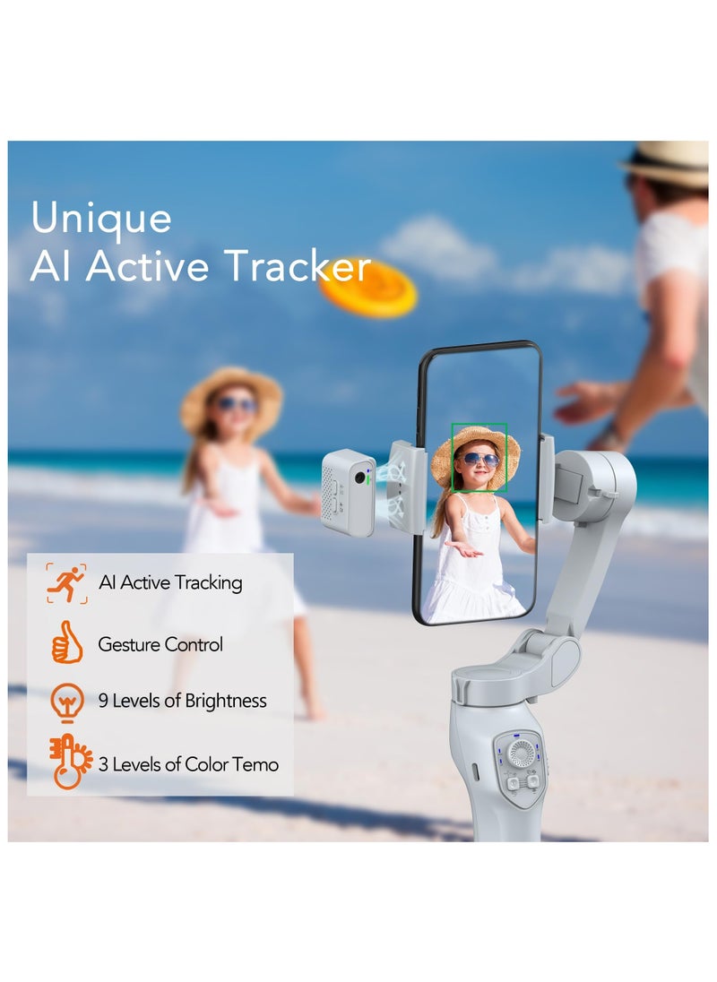 ASIV - 3-axis mobile head with magnetic AI active tracker, smartphone head stabilizer with fill light, mobile phone stabilizer for video recording, head for Android and iPhone, TikTok YouTube vlog suite - Image 1